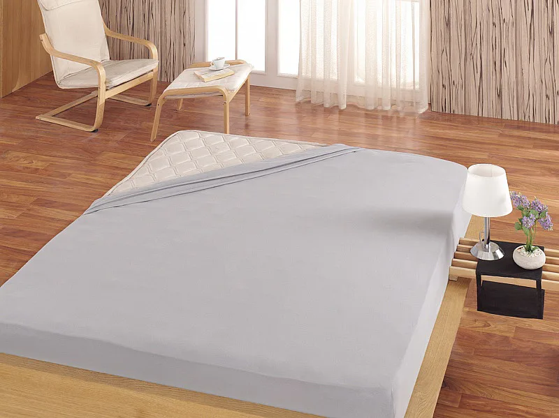 Prostěradlo Světle šedé BAVLNĚNÝ MIKROPLYŠ PREMIUM